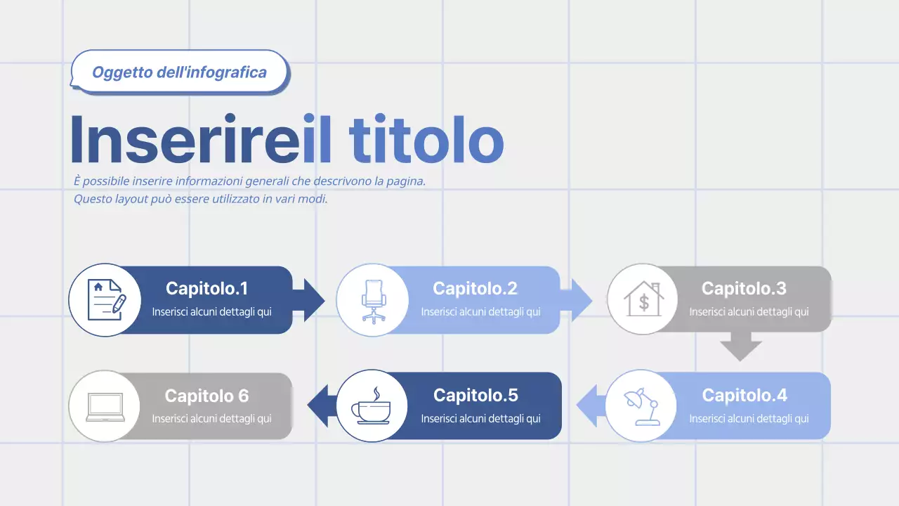 Una simpatica linea temporale concettuale in blu e grigio