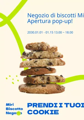 Cookie Shop pop-up con un concetto di disegno di linee in colori contrastanti di blu e chartreuse