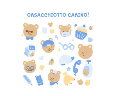 blu, bianco, carino, orsetto, illustrazione, personale, merce, latte, biscotto, stella, cuore, banana, gelatina, cupcake, cappello, tappetino per mouse, carino