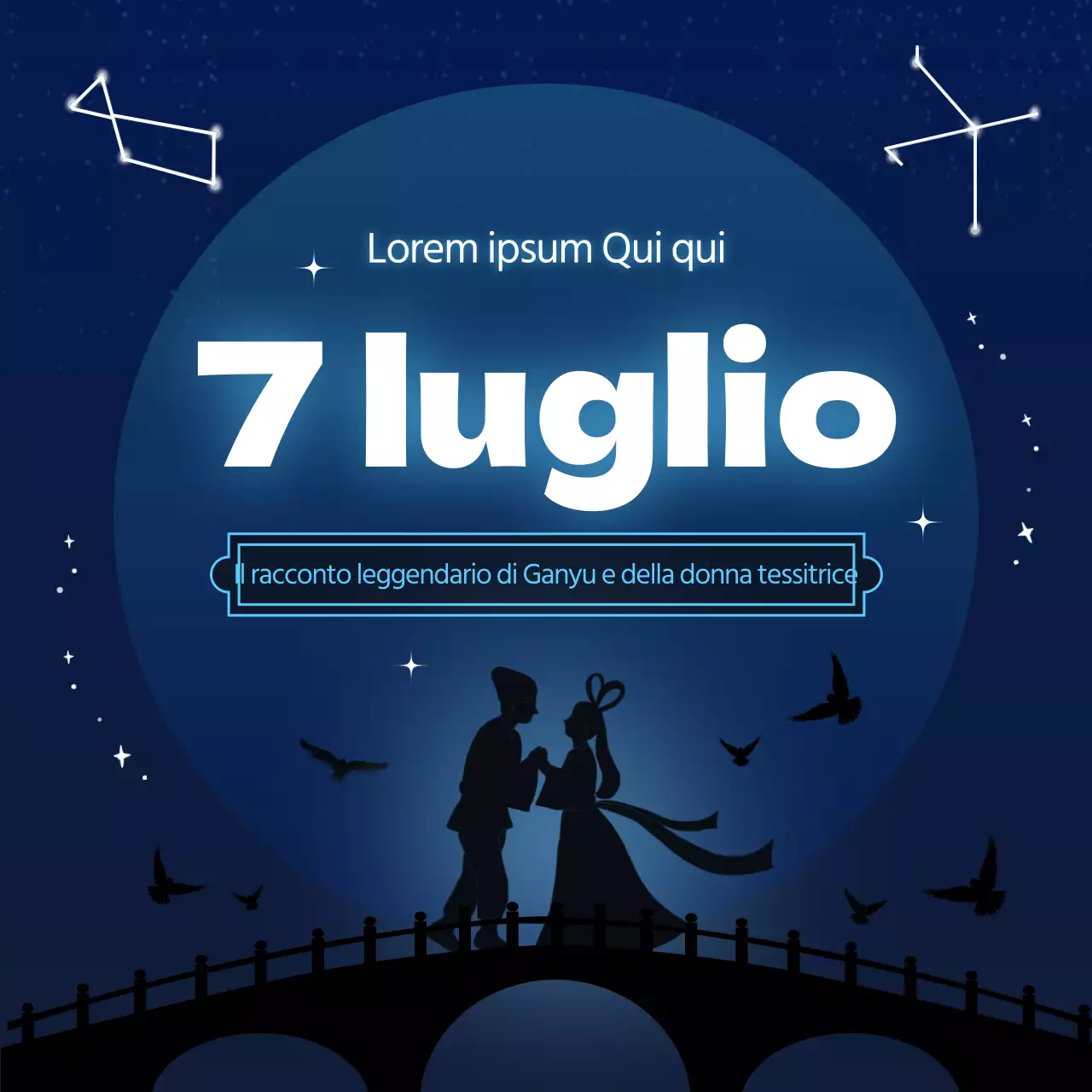Un concetto di cielo stellato blu navy e azzurro per il 7 luglio