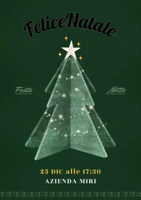 Invito con albero di Natale glitterato e sfondo verde