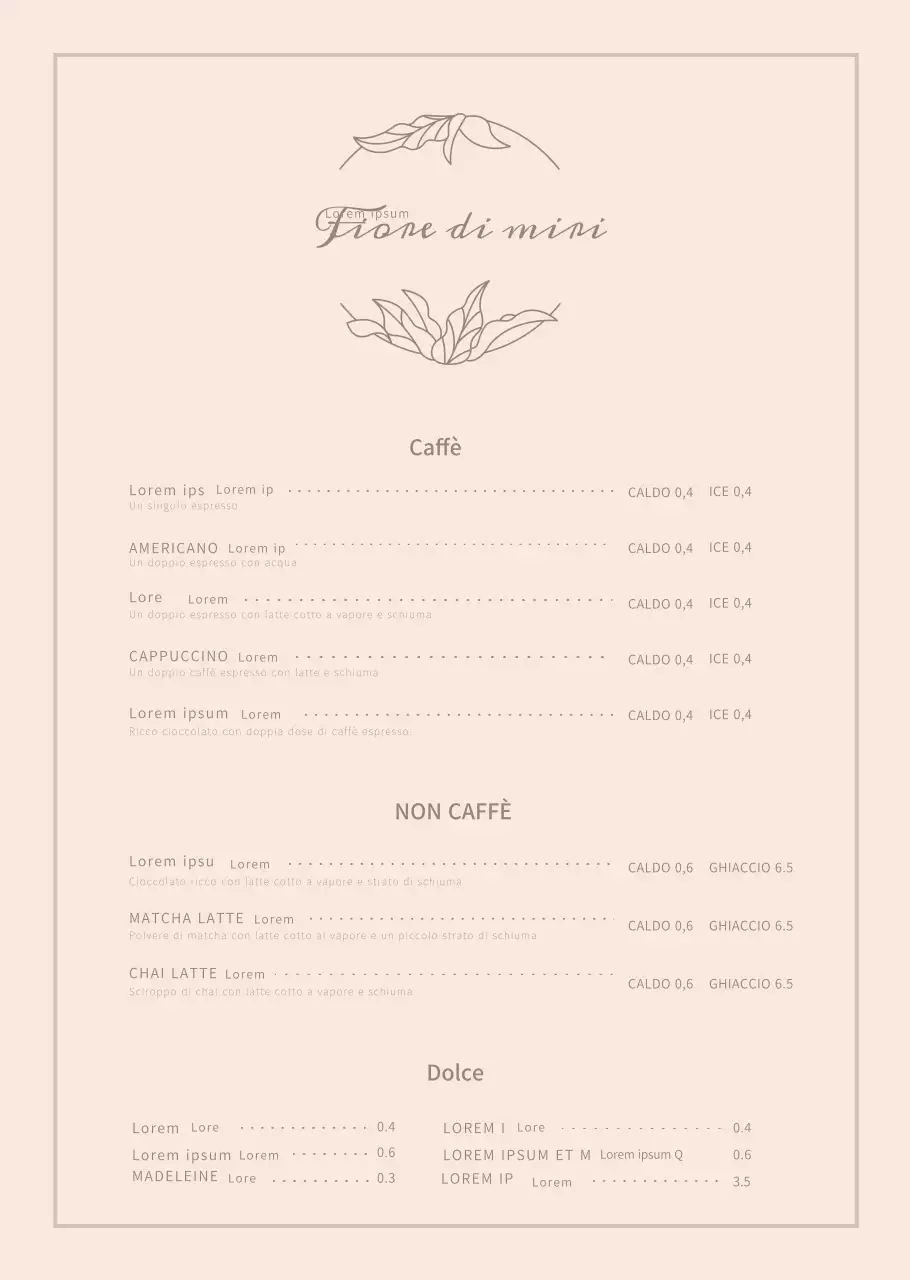 Rosa lussuosa fiore cafe cafe menu poster