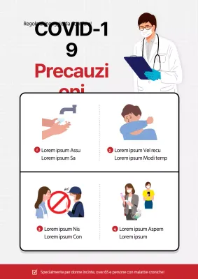 Una guida pulita, rossa e bianca alle precauzioni COVID-19