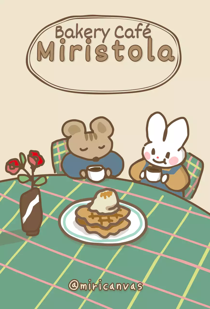 Un caffè con simpatiche illustrazioni in beige e marrone