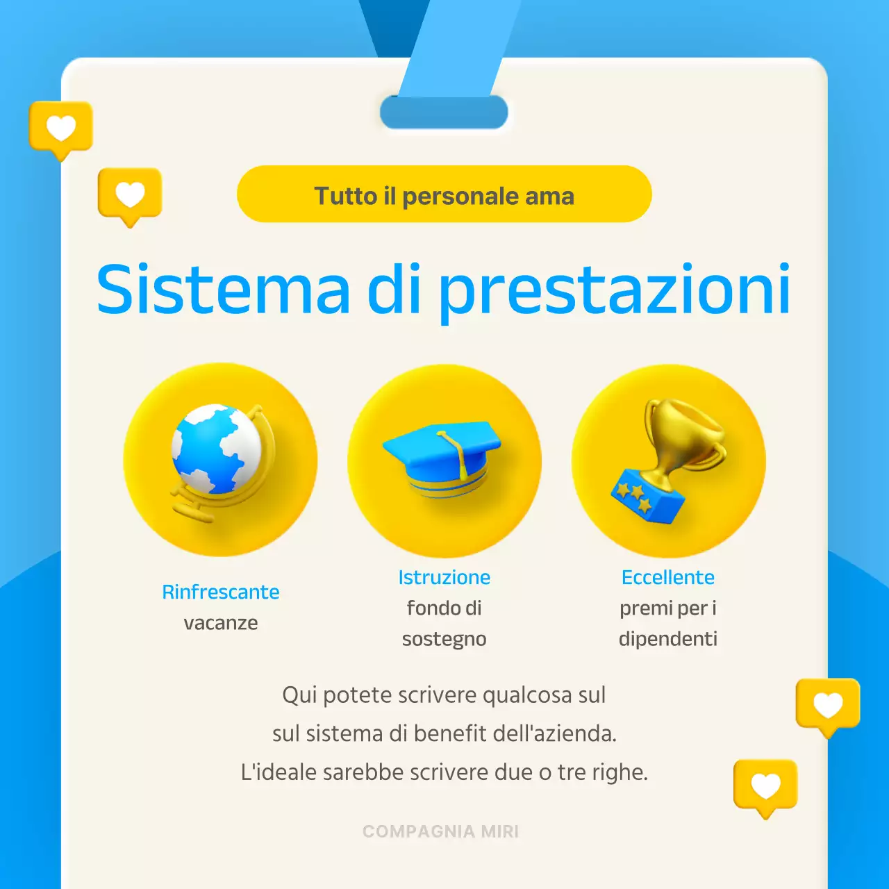 Concetto stereoscopico 3D in blu e giallo per introdurre il benessere in azienda