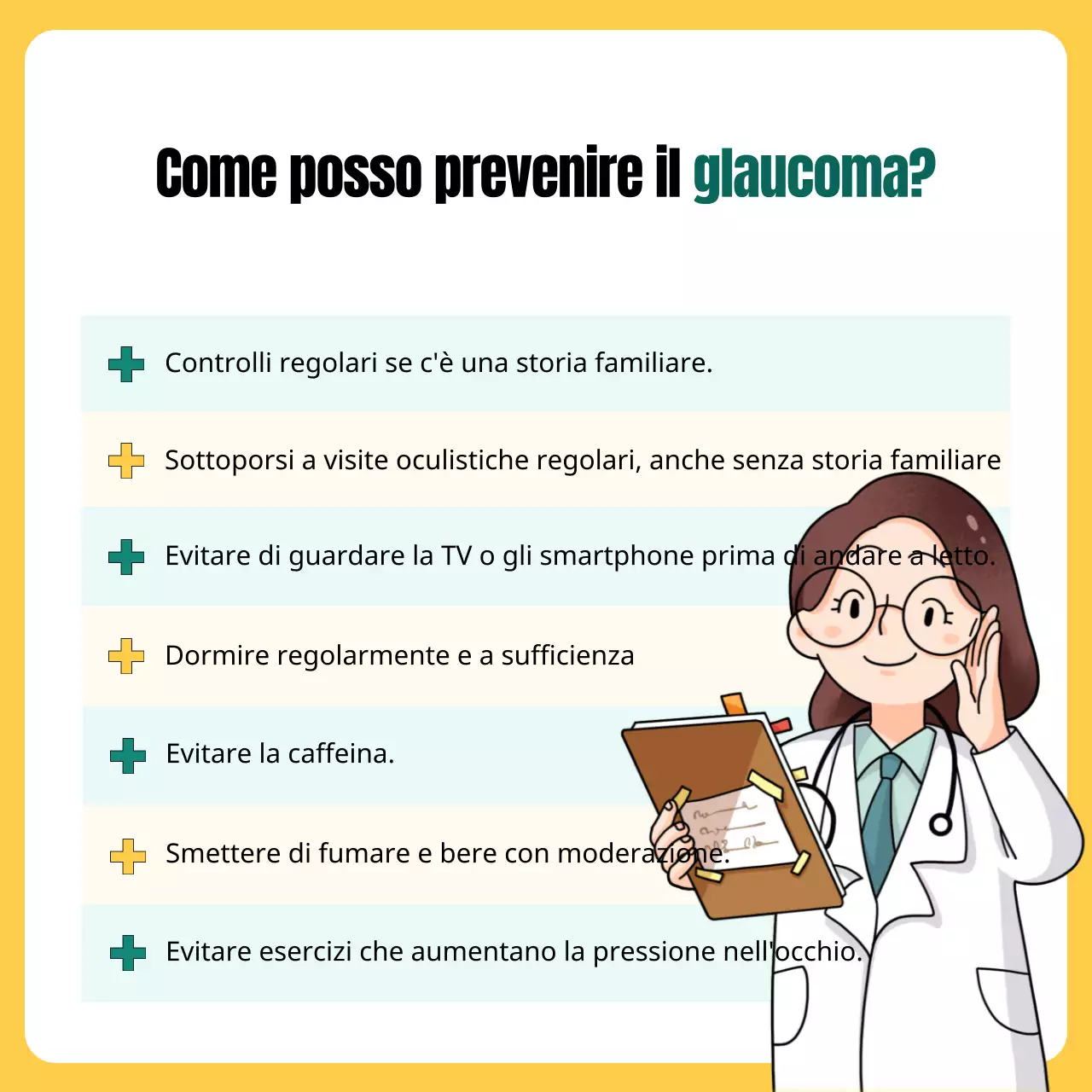 Il glaucoma spiegato in un concetto illustrativo giallo e verde