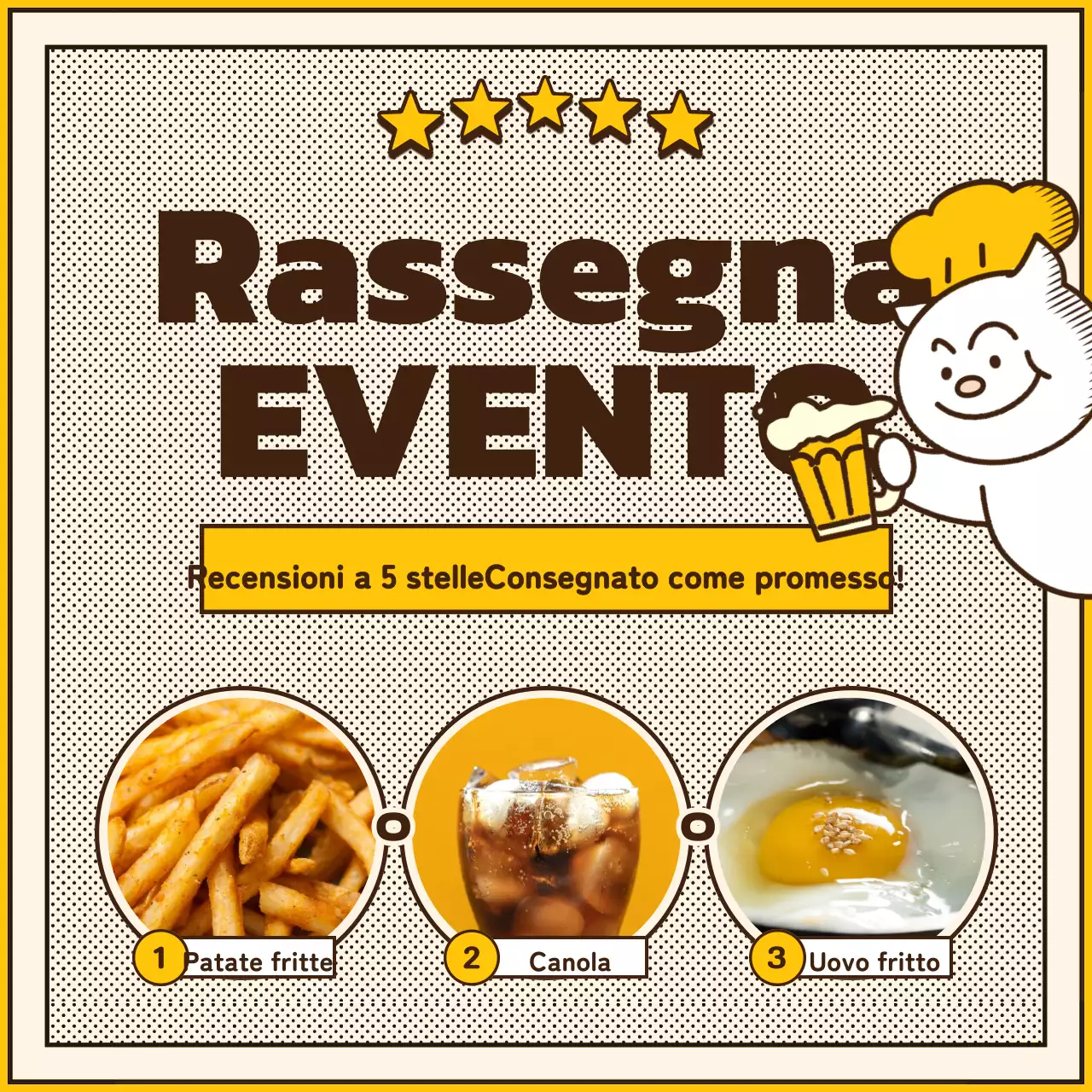 Rassegna di cibo da consegnare giallo, beige e marrone