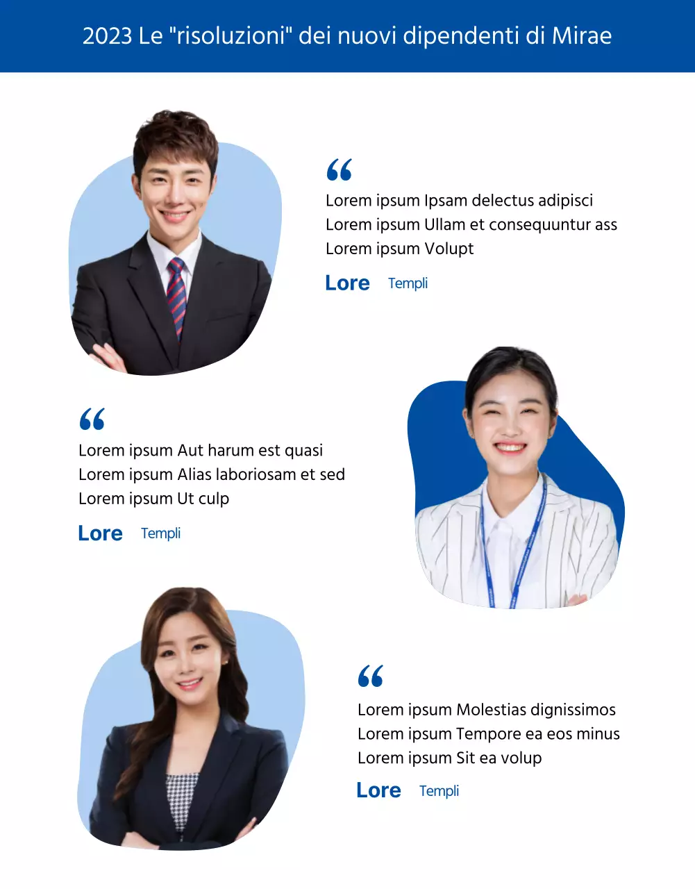 Pagina aziendale blu per le nuove assunzioni