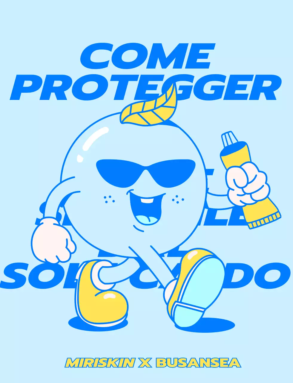 Design per il personale di un negozio pop-up di cosmetici con personaggi ambulanti blu e gialli