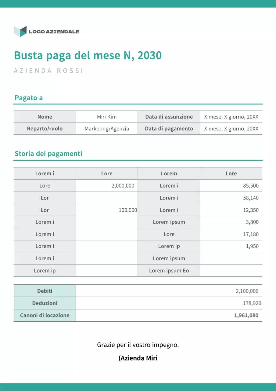 Formattare un documento di busta paga color menta