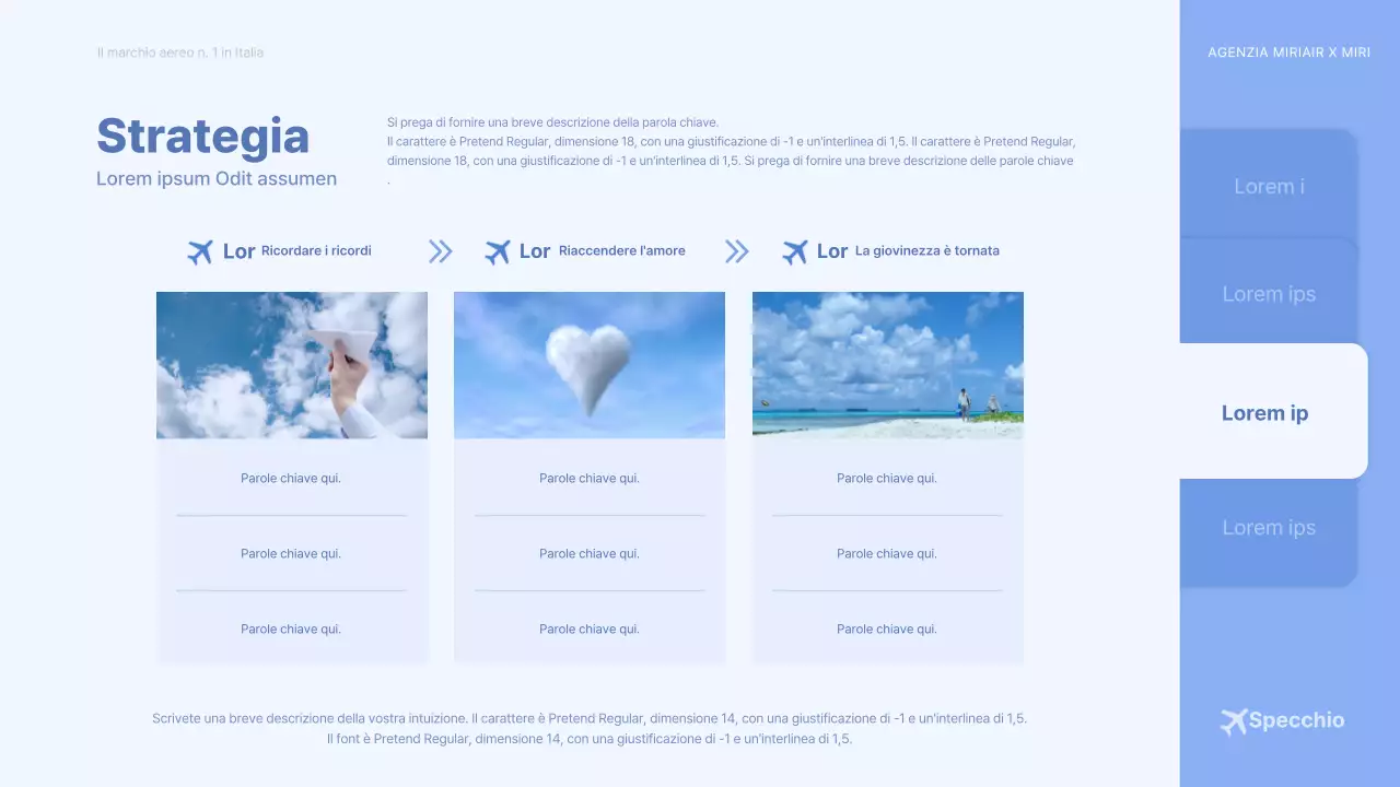 Concetto di aereo tridimensionale azzurro brief pubblicitario della compagnia aerea