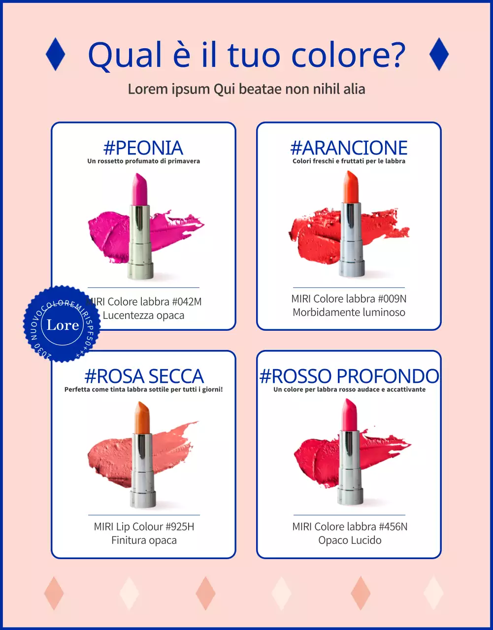 Promuovere rossetti vibranti con accenti di colore rosa-arancio