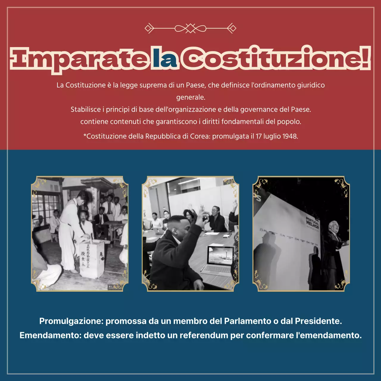 Lo stato della legge in rosso e blu navy CardNews