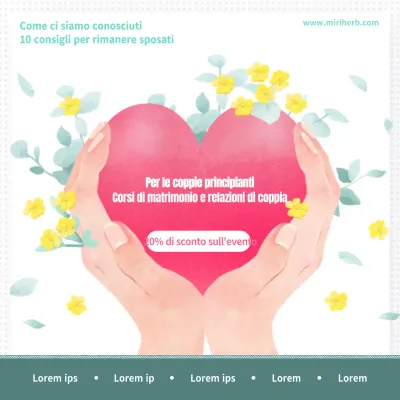 Lezione sul tema del matrimonio e delle relazioni in rosa e verde per la Giornata del matrimonio (Quadrati per i social media)