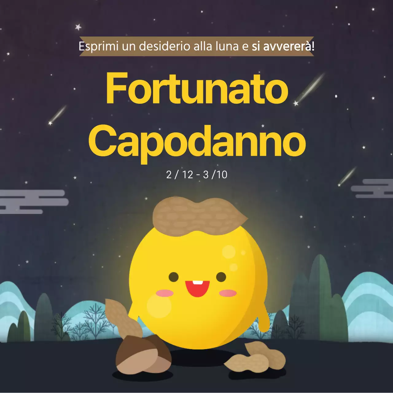 Simpatico poster quadrato di Capodanno in giallo e blu navy