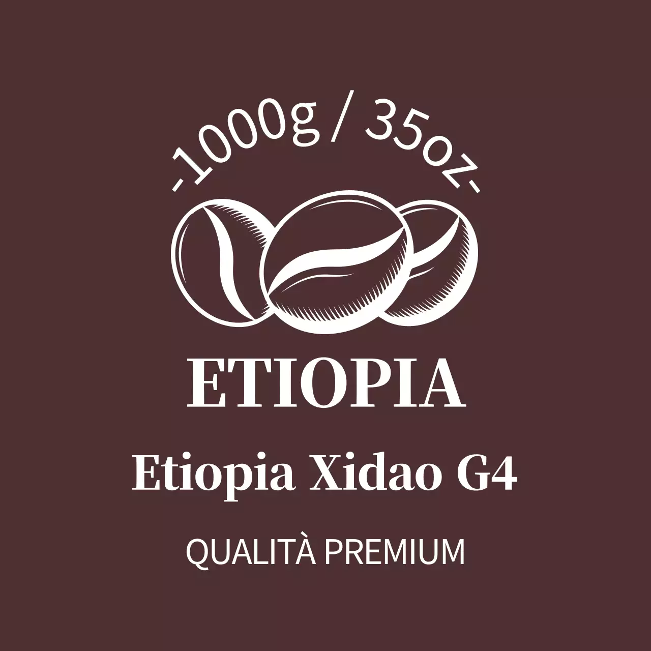 Etichetta in chicchi di caffè ordinata con illustrazione marrone