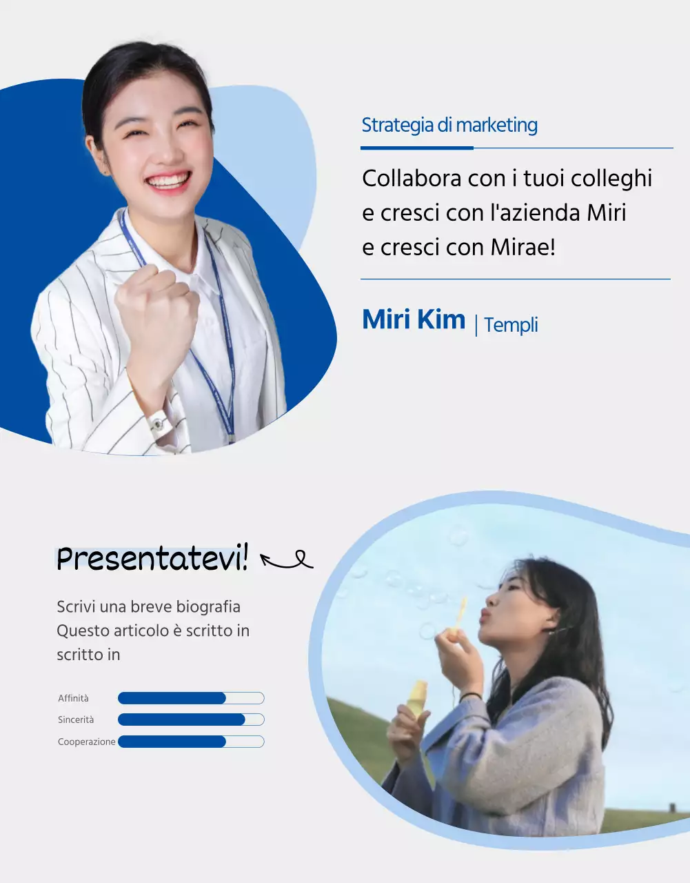Pagina aziendale blu per le nuove assunzioni
