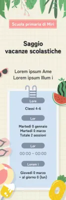Presentazione di un evento scolastico con un'atmosfera da piscina estiva in giallo e azzurro