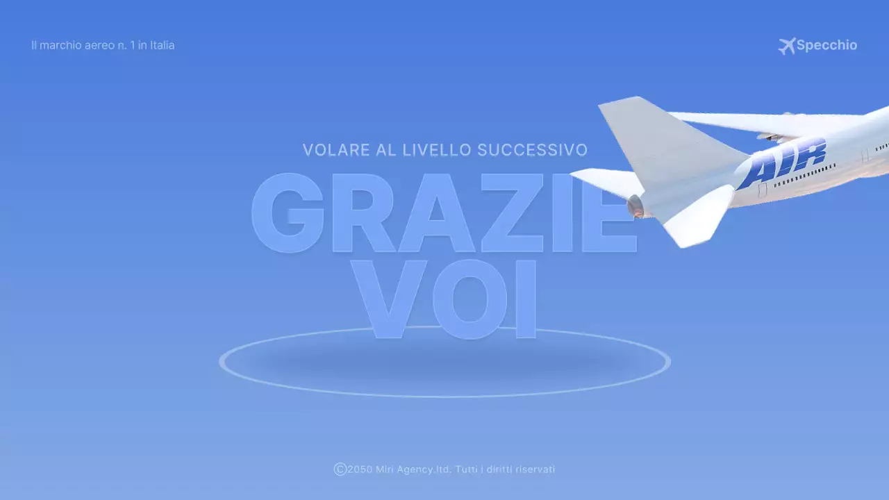 Concetto di aereo tridimensionale azzurro brief pubblicitario della compagnia aerea