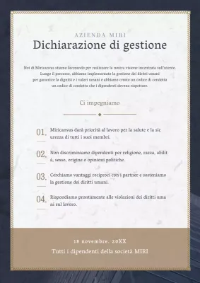 Un manifesto aziendale in blu navy e marrone