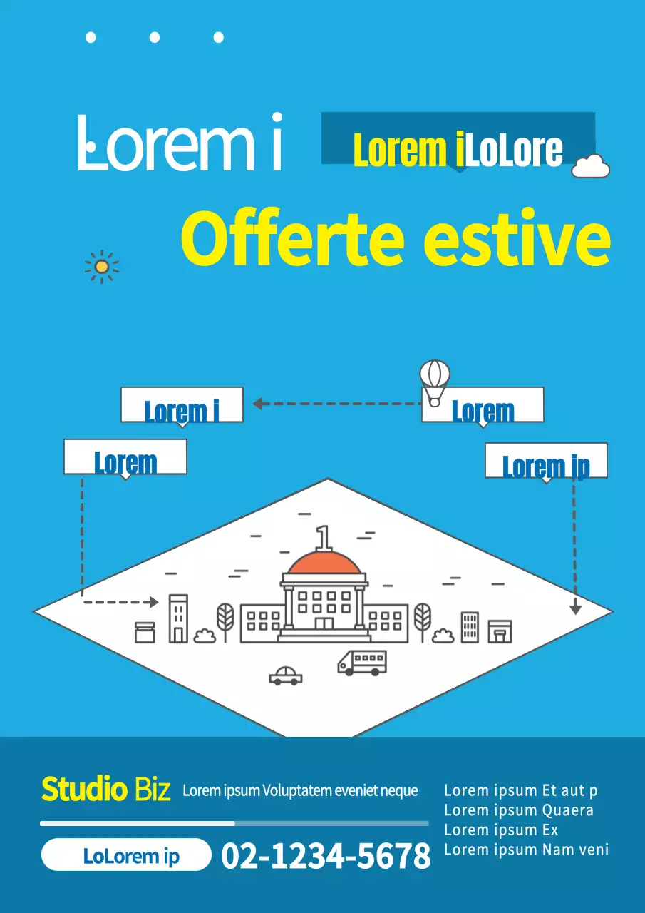Volantino per un corso estivo speciale in tonalità blu