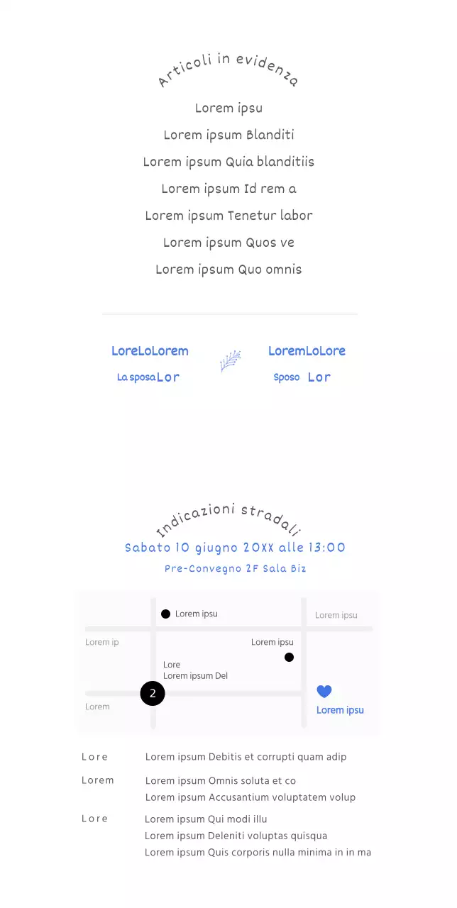 Invito di nozze carino e semplice con illustrazione degli sposi in accenti blu