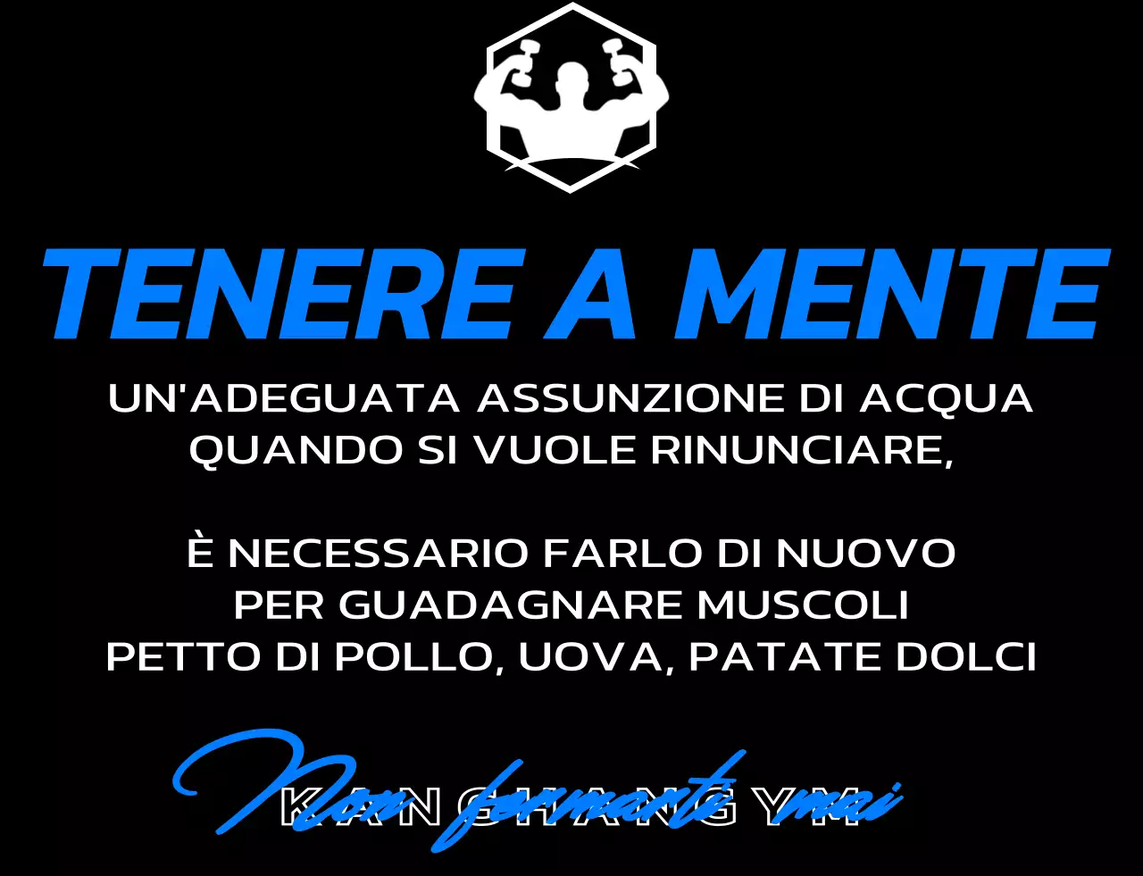 Un design riservato ai soci della palestra con un logo nero e blu e un testo relativo all'allenamento.