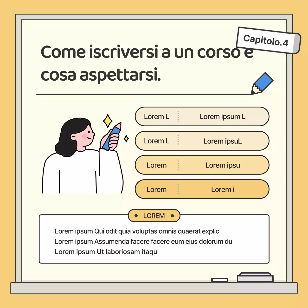 Lezione di scienze umane con illustrazione della lavagna giallo-blu per gli studenti