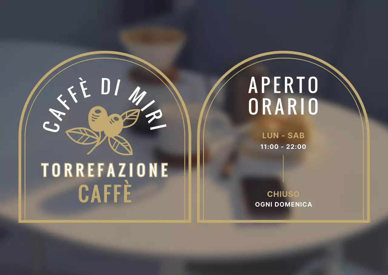 Caffè bianco e oro in stile vintage con orari di apertura