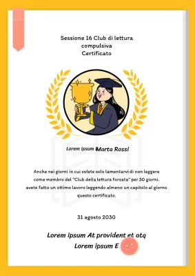 Un certificato giallo per le attività di sensibilizzazione del club di lettura.