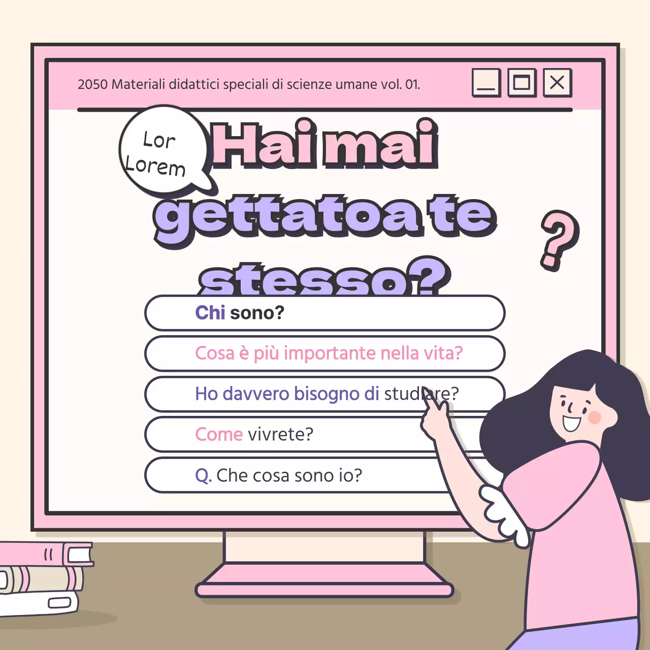 Un concetto carino per una lezione di scienze umane con accenti rosa e viola