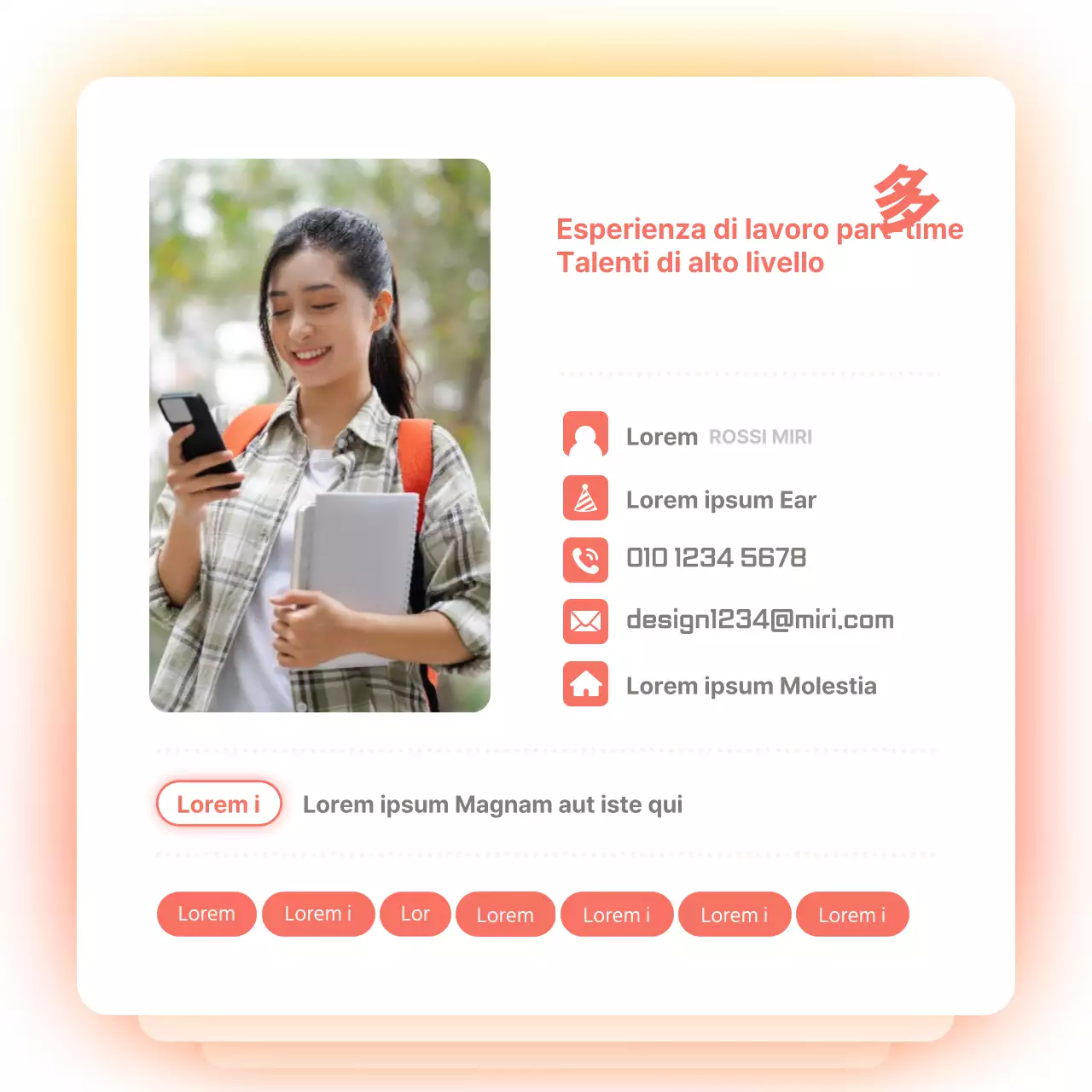 Lavoro part-time semplice curriculum con concetto UI gradiente