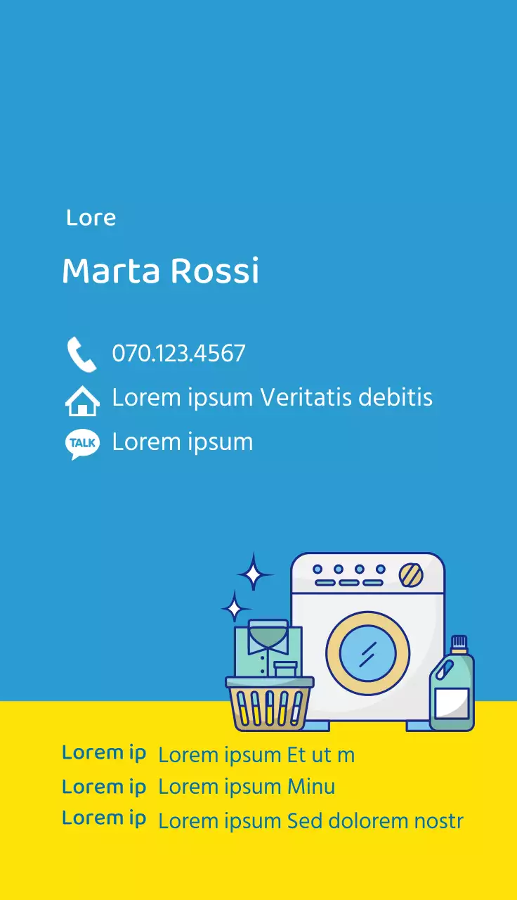 Illustrazione blu e gialla che promuove un bucato pulito