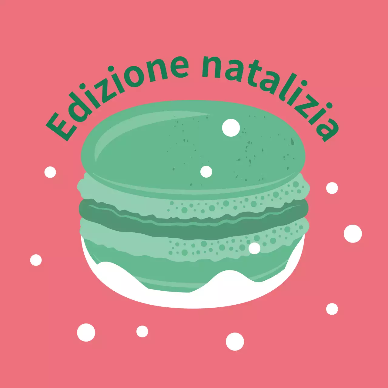 Rosa verde illustrazione carino Natale caffè dessert macaron etichetta