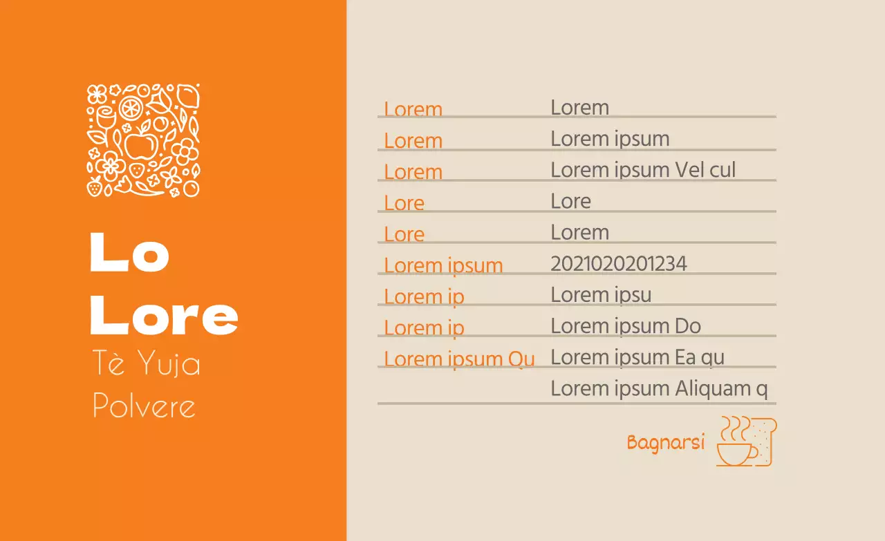 Logo arancione pulito cibo tè yuzu polvere dettaglio etichetta