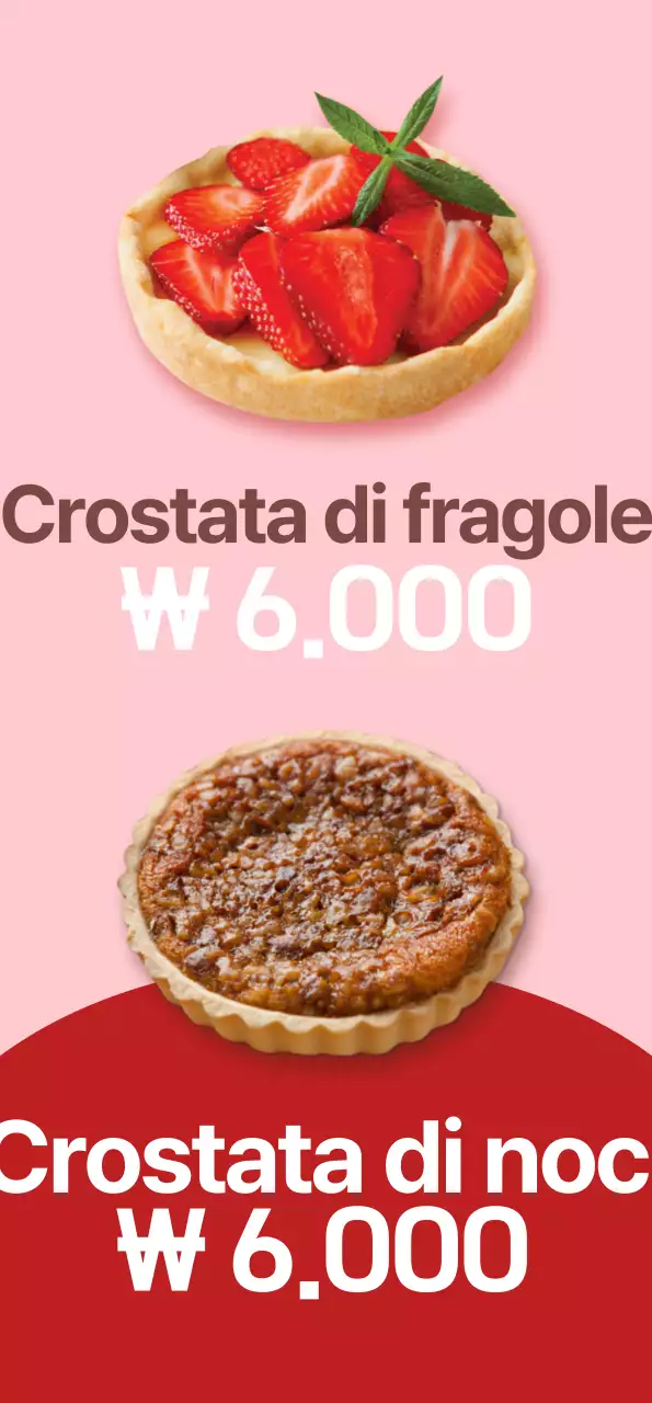 Un banner che presenta un menu di crostate dolci con uno sfondo rosa