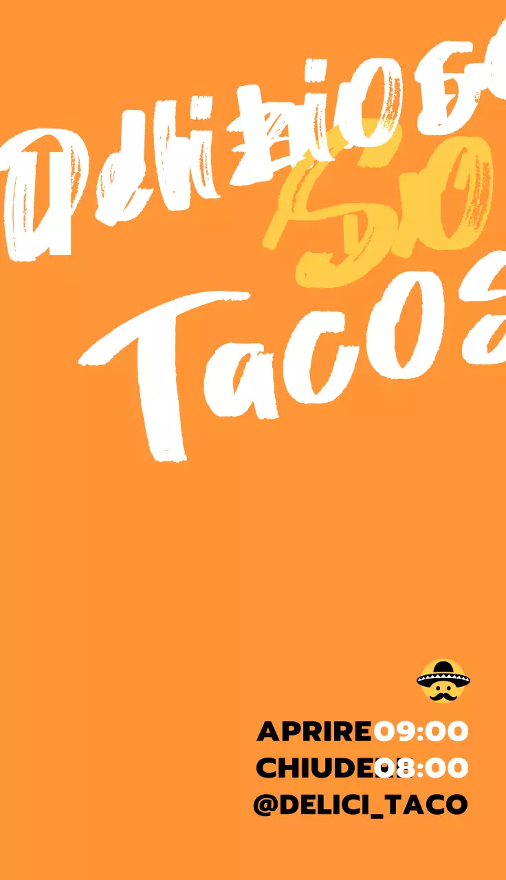 Design di un negozio di tacos con scritte bianche, gialle e nere