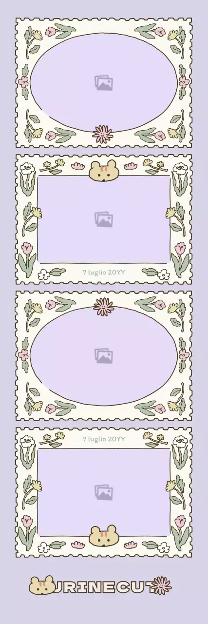 Cornice fotografica in quadricromia con simpatiche illustrazioni in color malva