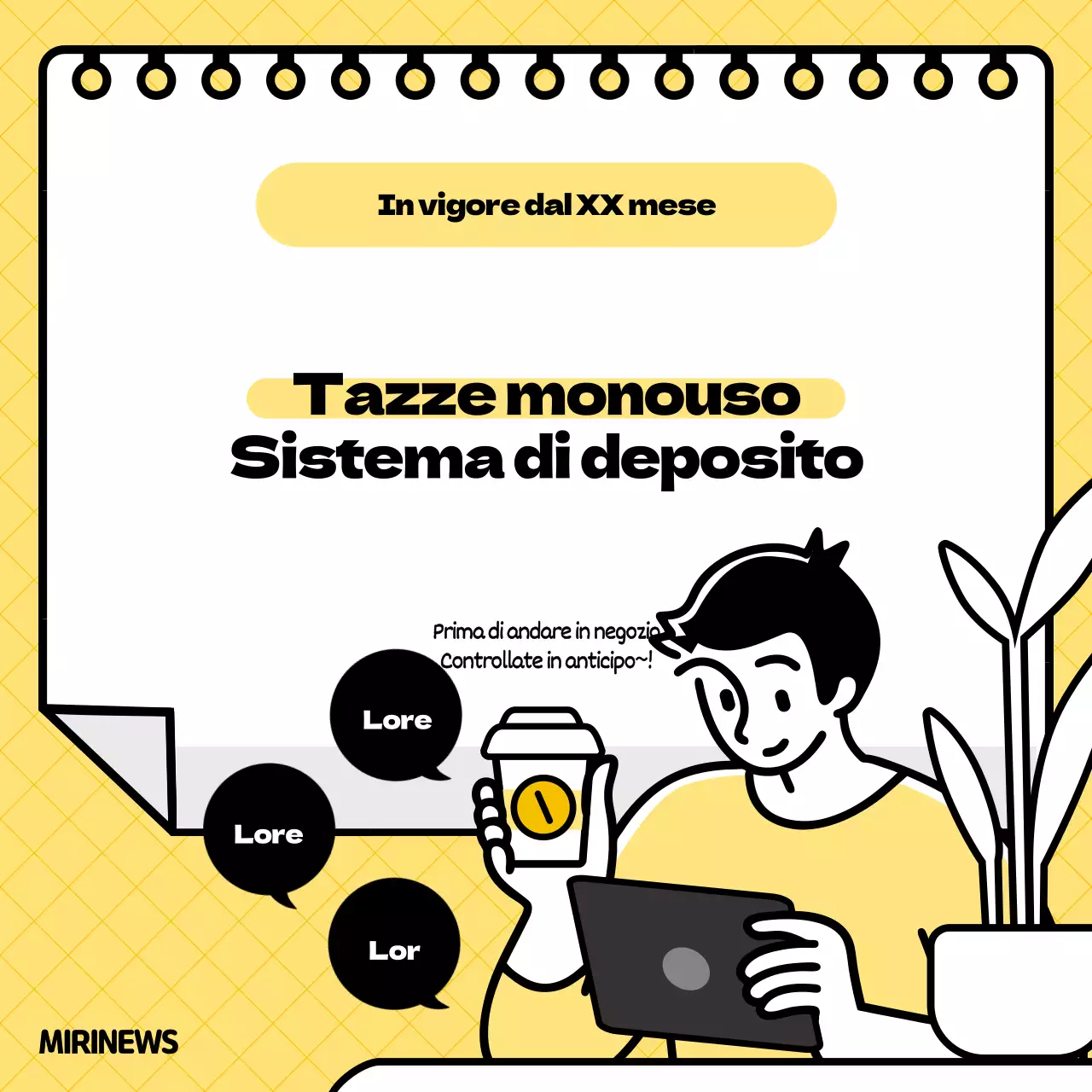 Illustrazione gialla e nera del concetto di sistema di deposito di tazze usa e getta