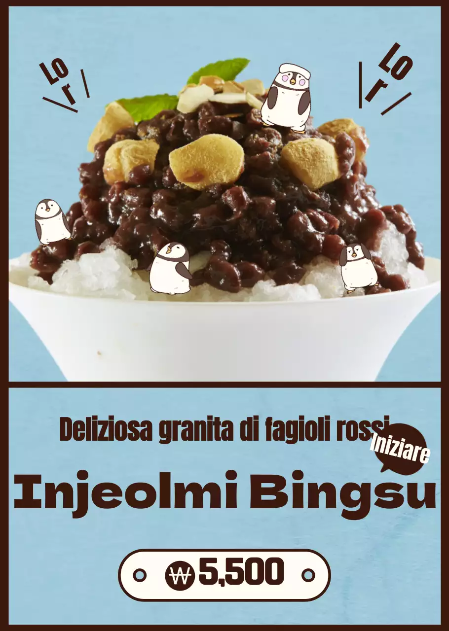 Granita ai fagioli rossi Injeolmi con simpatiche illustrazioni