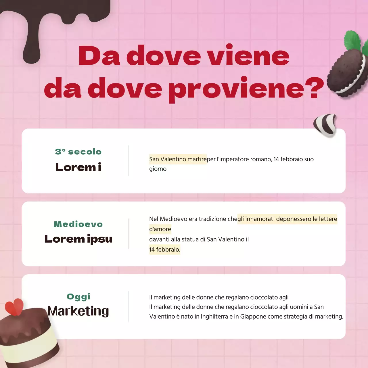 Kit da dessert al cioccolato per San Valentino, luminoso, dolce e fresco, nei colori rosa e verde intenso.