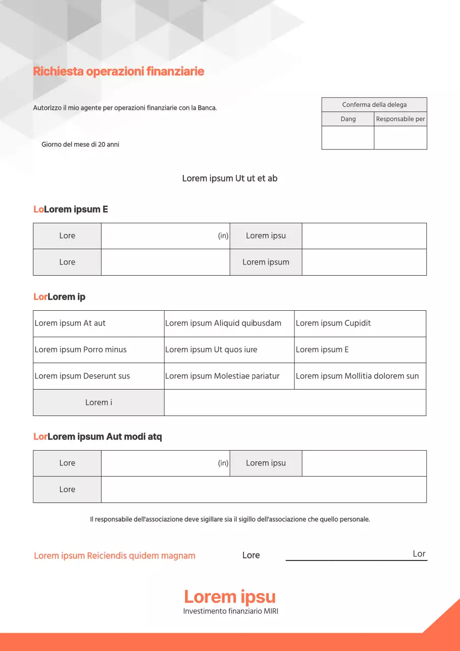 Una procura arancione e grigia pulita per le transazioni finanziarie