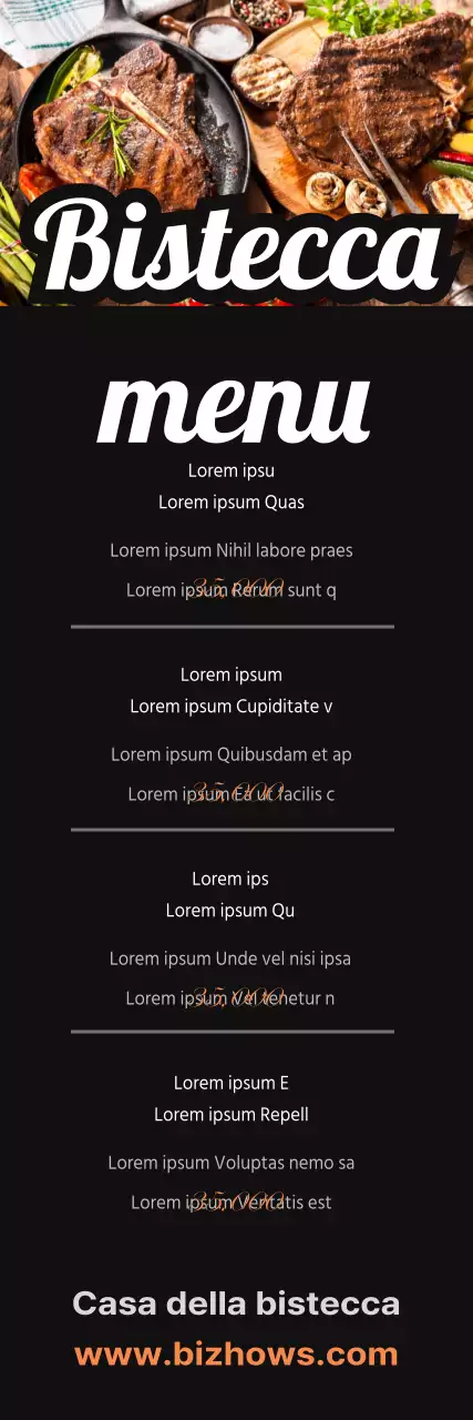Menu bistecca