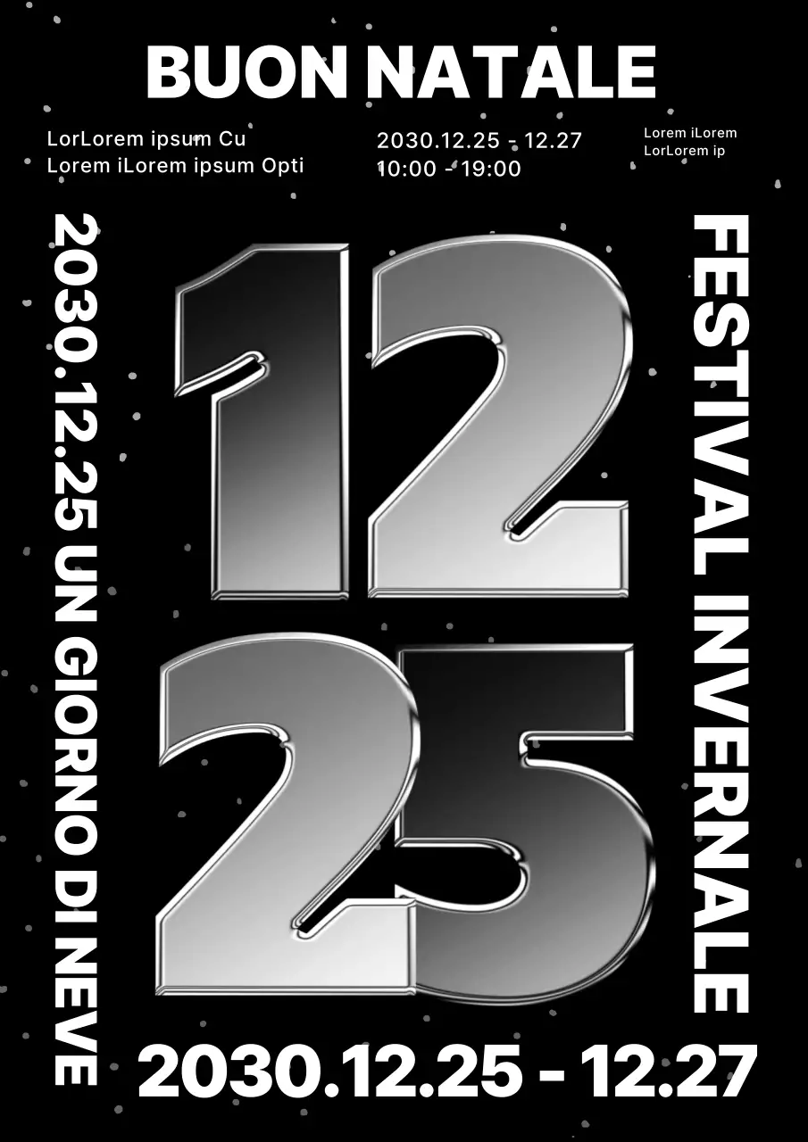 Poster verticale natalizio invernale in argento e bianco e nero