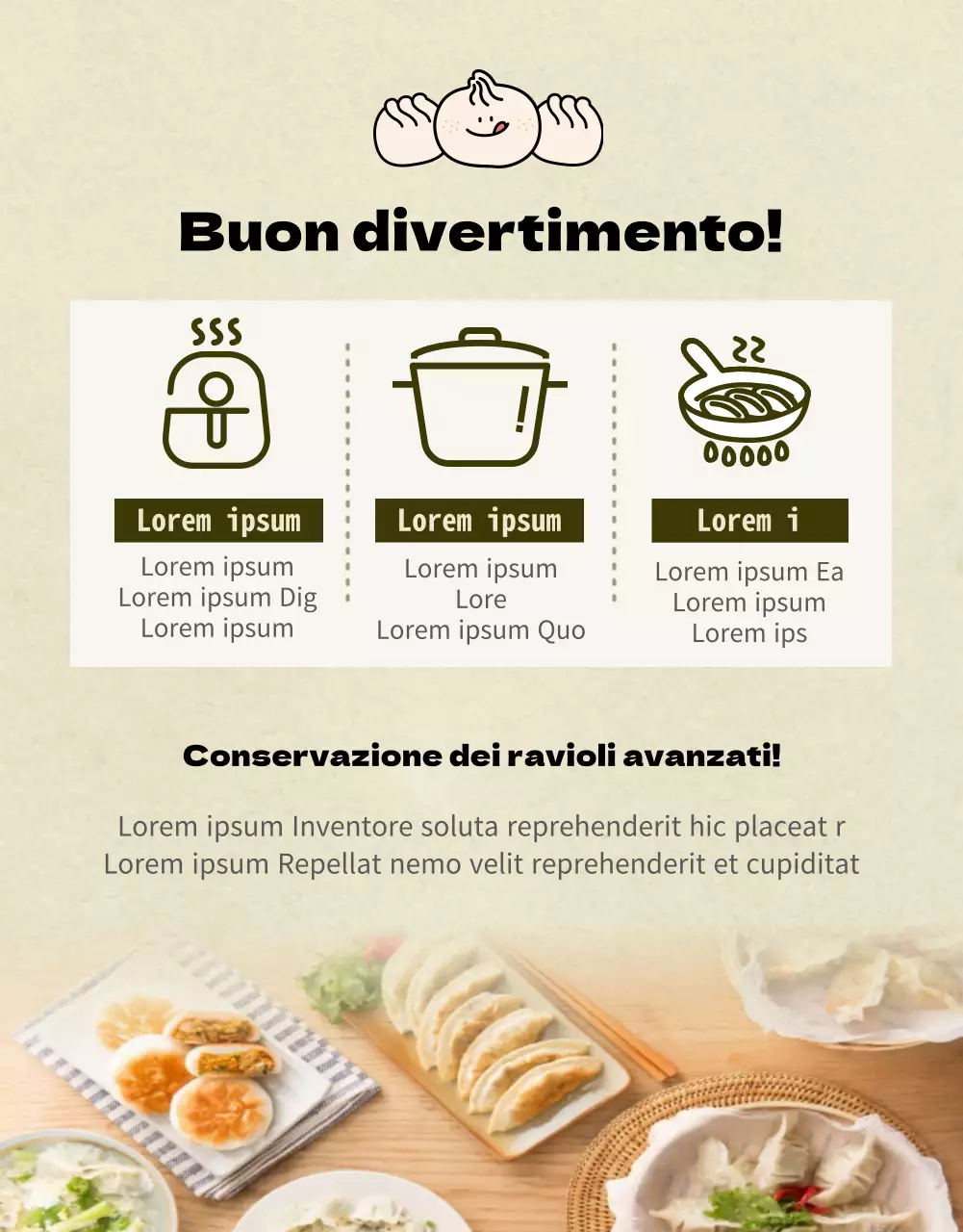 Pagina di dettaglio del centro commerciale con ravioli vegani verde oliva