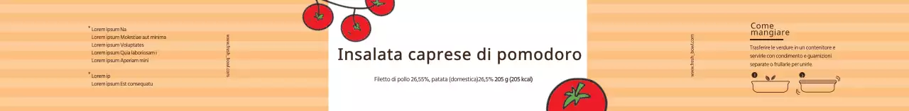 Etichetta dell'insalata caprese con pomodori rossi illustrati