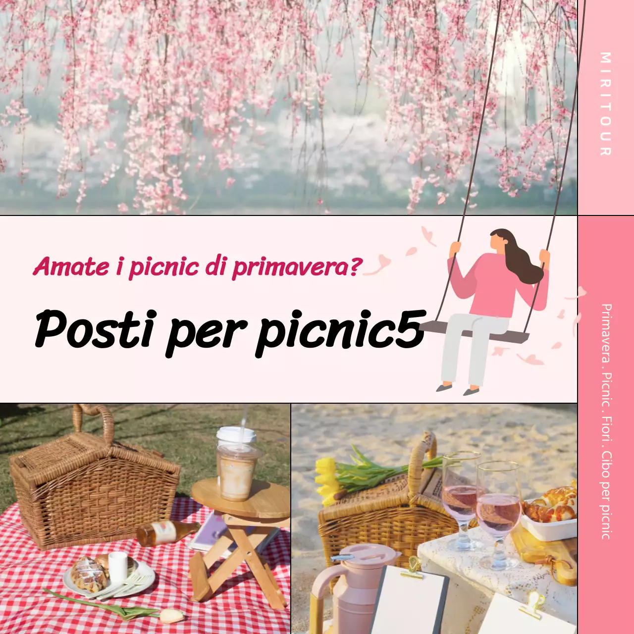 Evidenziazione delle cornici in rosa Introduzione ai luoghi di picnic primaverili