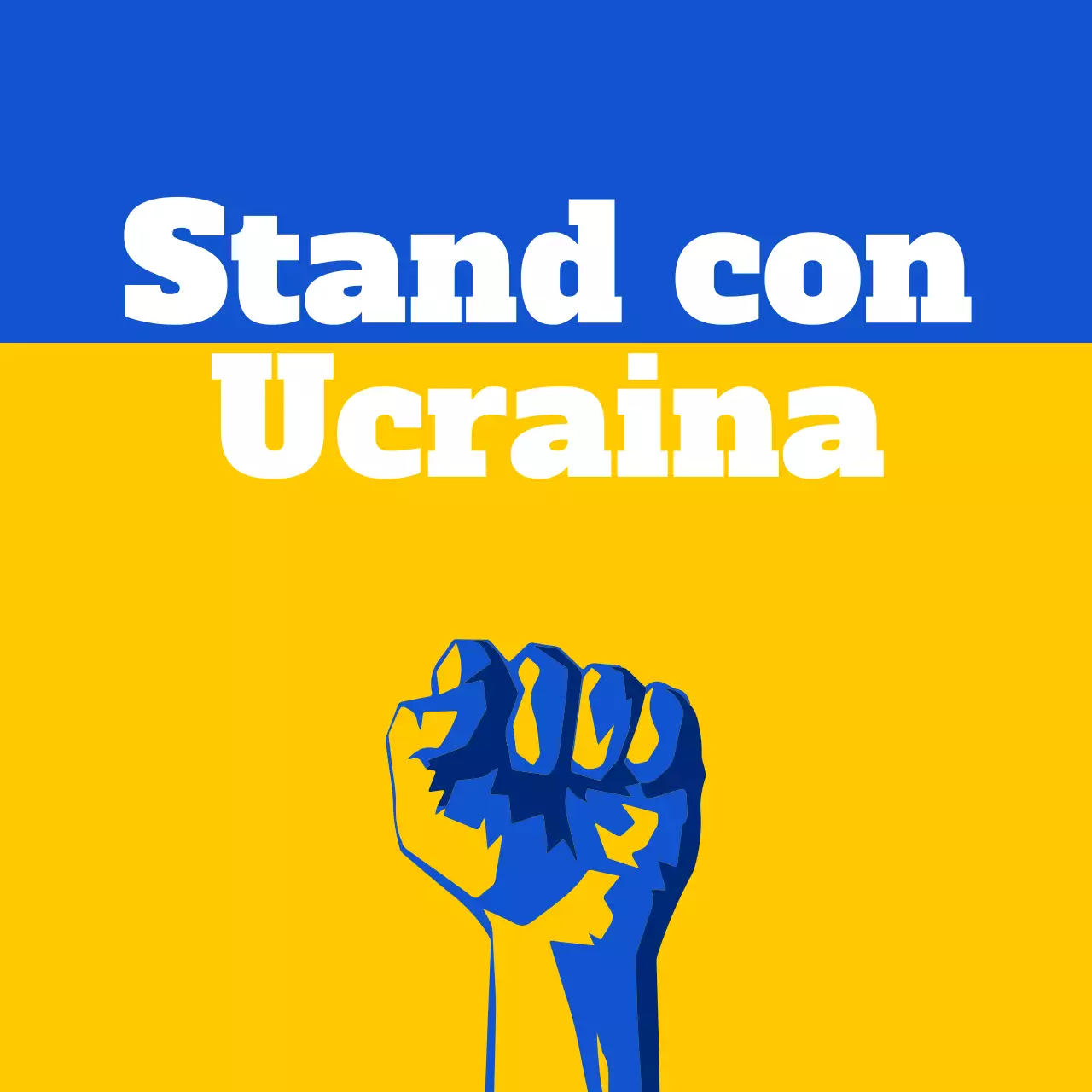 Slogan contro la guerra in Ucraina in blu e giallo