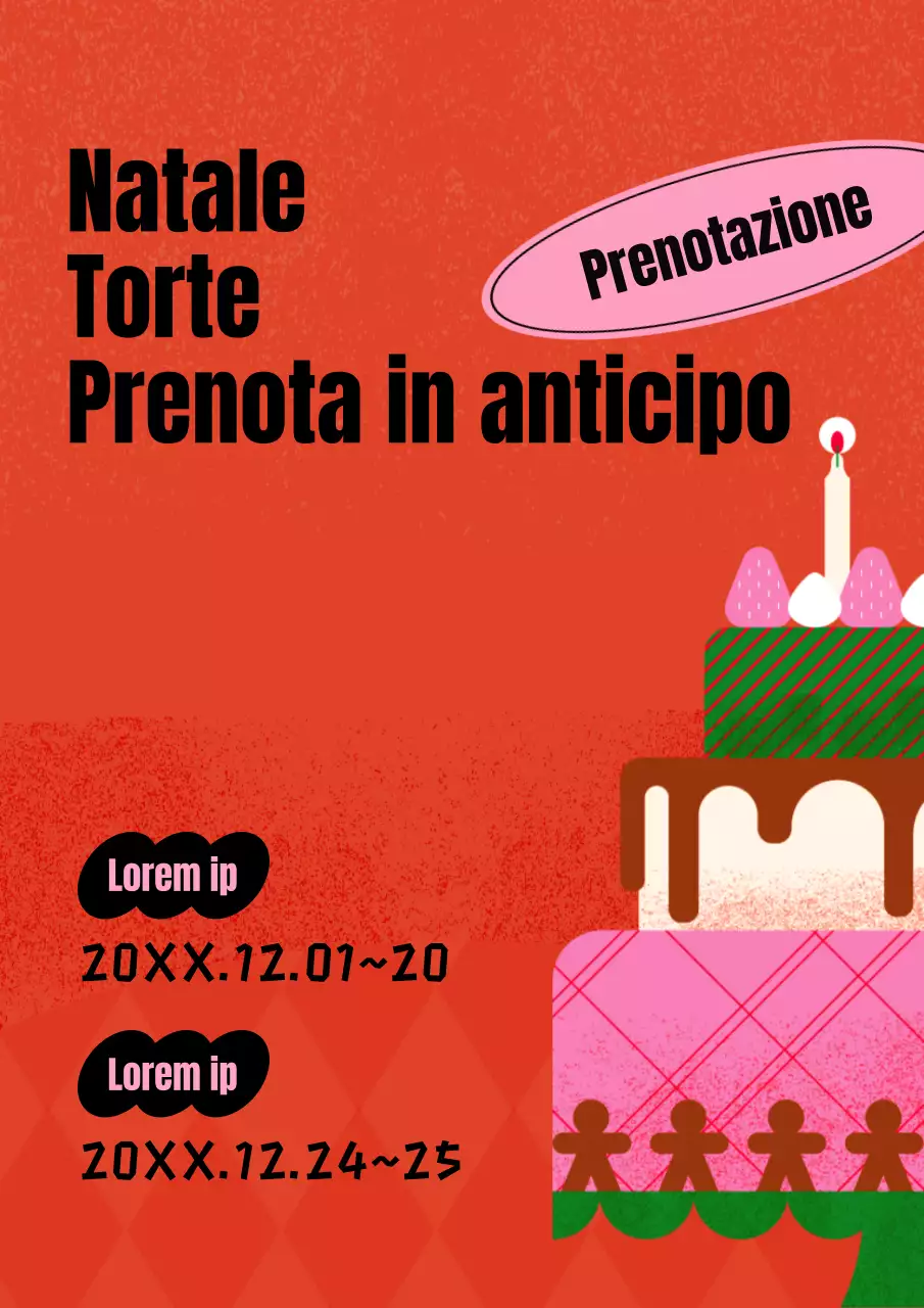 Torta natalizia vintage con sfondo rosso Avviso di prenotazione anticipata