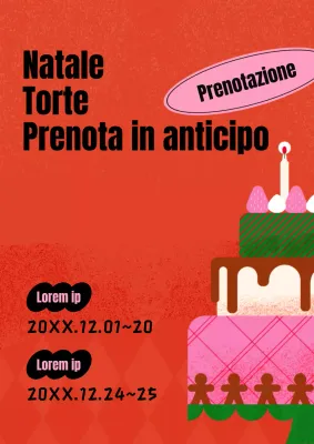 Torta natalizia vintage con sfondo rosso Avviso di prenotazione anticipata